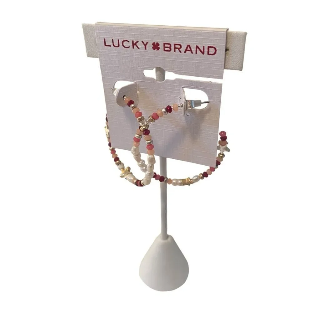 Beaded C Hoop Lightweight Earrings w/ Small Silver & Goldtone Stars.